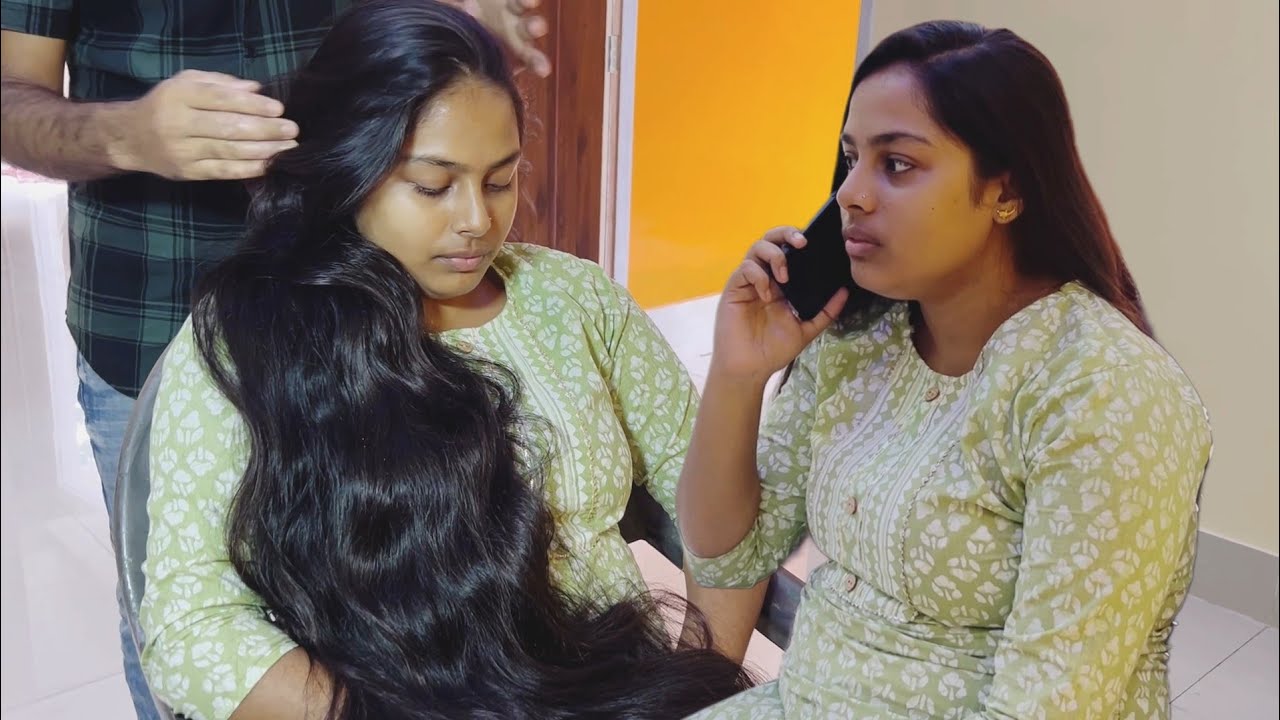 I massaged madam's head | long hair Play  | two hair bun