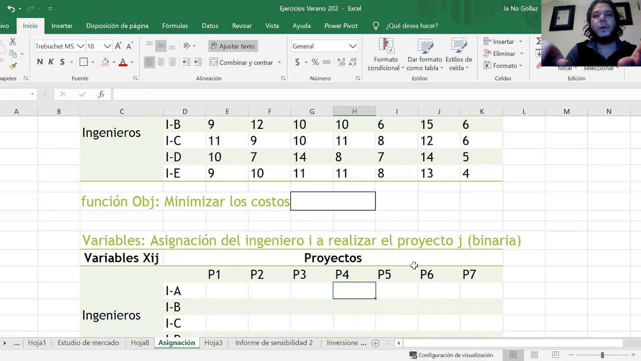 Modelo de asignaci&oacute;n asignaci&oacute;n &oacute;ptima de proyectos a ingenieros minimizando costos. (Excel)