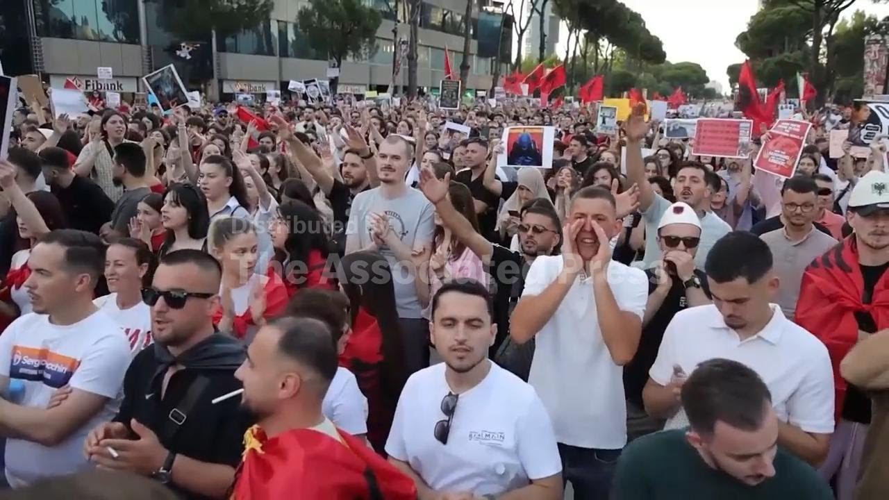Protest in Tirana over a coastal development project linked to Jared Kushner