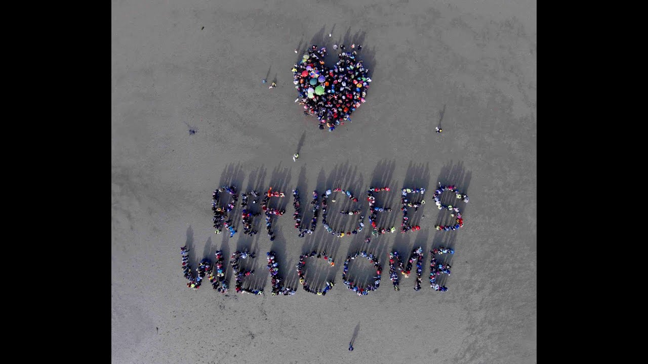 Refugees Welcome Aerial Video, Sandymount Strand, Dublin, Ireland