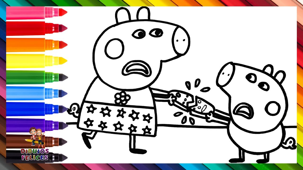 Dibuja y Colorea A Peppa Pig Y George Pig Peleando Por El Control Remoto 🐷🎮📺😠😤💥🌈 Dibujos Para Niños
