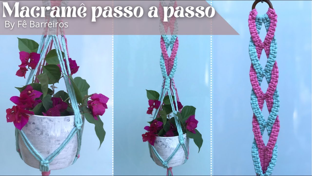 Suporte de plantas em MACRAMÊ passo a passo | Nó quadrado | Plant Hanger square knot step by step