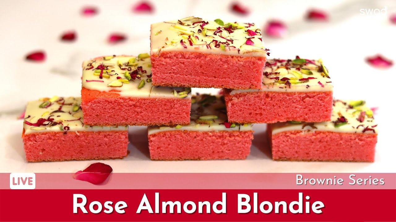 Rose Almond Blondie | Layer Eggless Brownie Recipe | How to make easy Blondie | आलमंड ब्लॉन्डीज़
