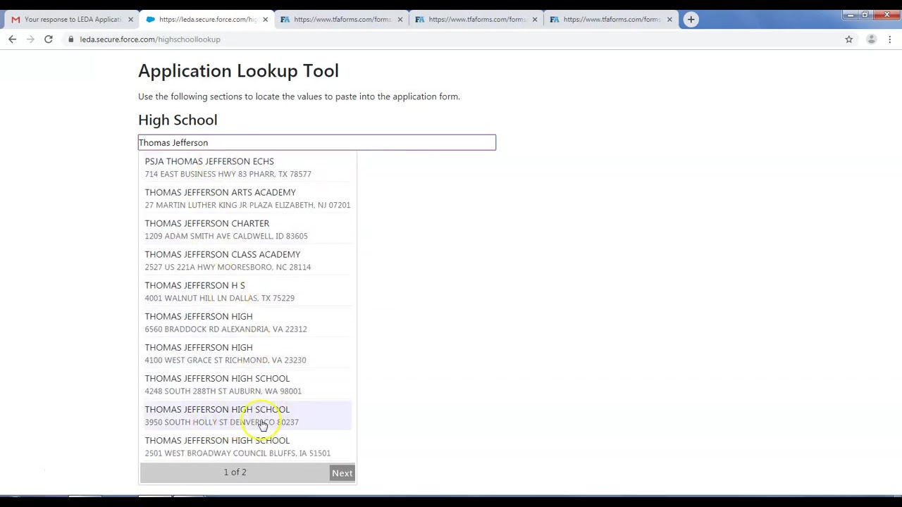 LEDA Application: How to find your High School ID