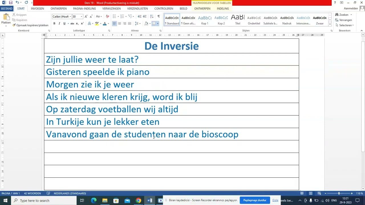 Ders 19. Hollandaca Devrik Cümleler, De Inversie, NT2