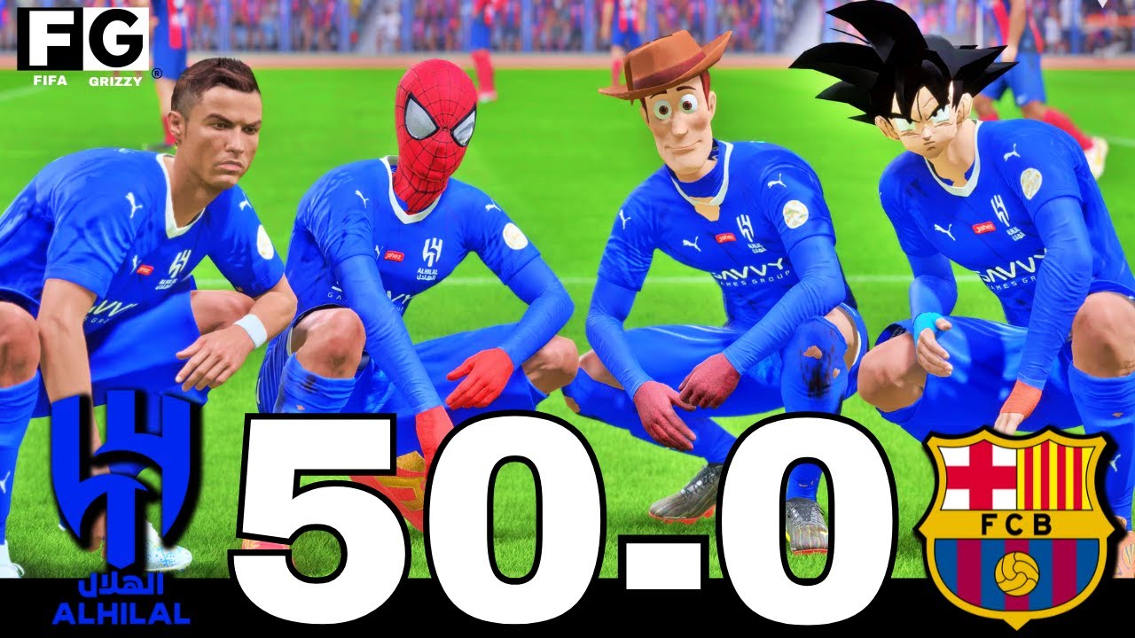 FIFA 24 | SPIDERMAN, RONALDO, GOKU, WOODY AND ALLSTARS PLAYING TOGETHER | AL HILAL 50 - 0 BARCELONA