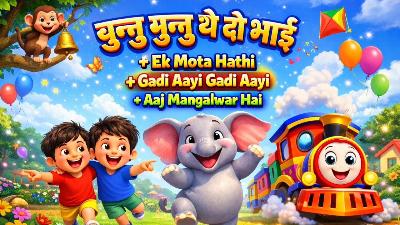 Top 4 Hindi Rhymes for Kids | Chunnu Munnu | Ek Mota Hathi | Gadi Aayi | Aaj Mangalwar | Hindi Poem