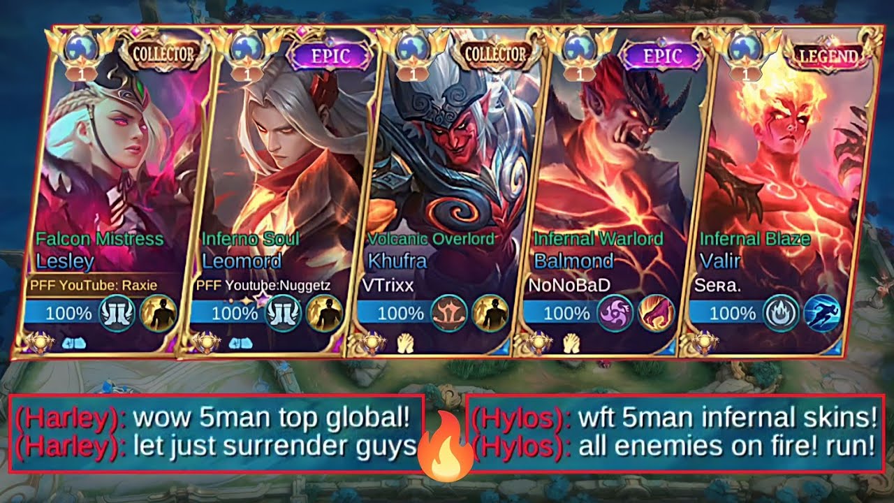 5MAN TOP GLOBAL INFERNAL SKINS IS FINALLY COMPLETE!🔥 (WELCOME TO THE TEAM BALMOND!) - MOBILE LEGENDS