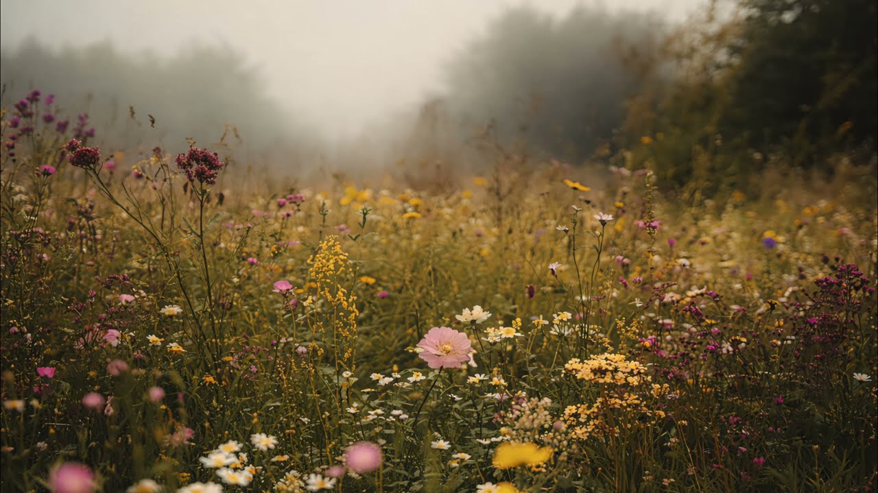 Misty Wildflower Meadow | 4K Ambient Landscape | Calm Nature Art for TV