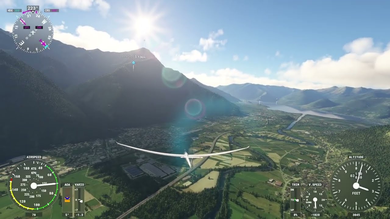I MANAGED TO REACH LAKE COMO WITH THE DG AVIATION LS8-18 GLIDER...PART 1...