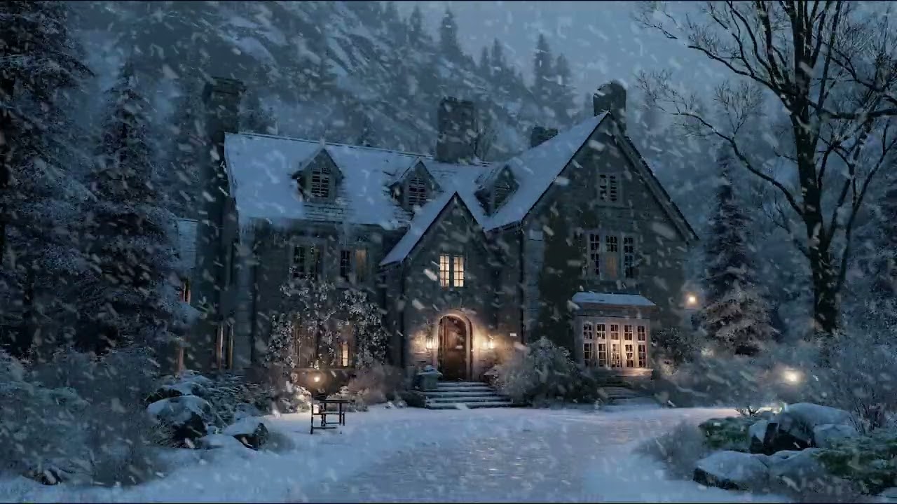 Soothing Snowfall Ambience with Soft Wind and Winter Storm Sounds for Relaxation and Peace