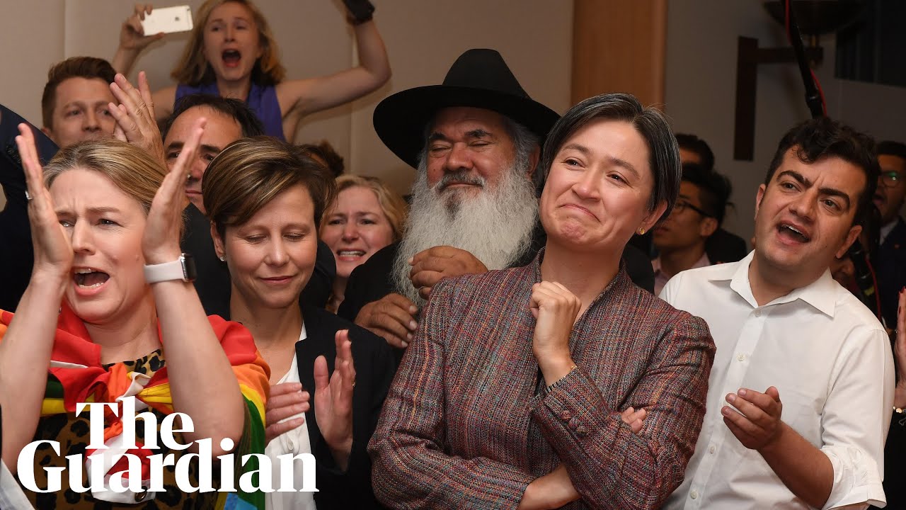LGBT politician Penny Wong cries tears of joy at Australia's same-sex marriage vote