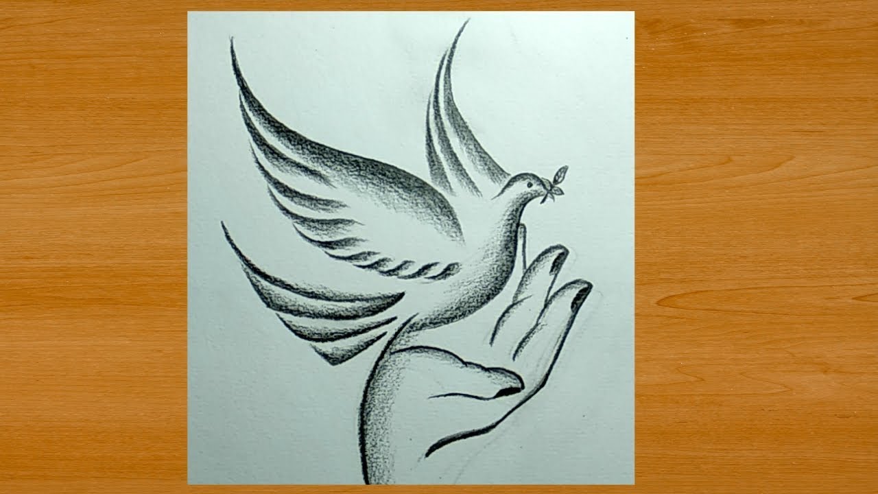 Drawing A Beautiful Bird In Hand In Pencils ➤Easy