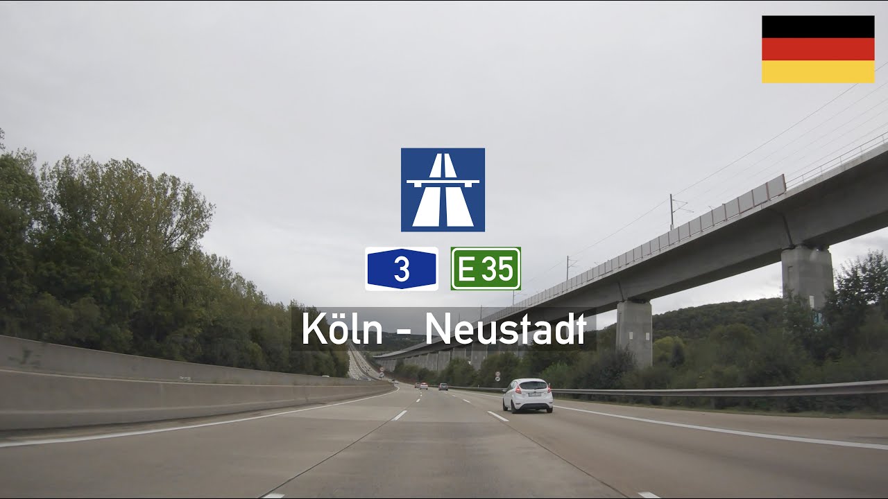 Driving in Germany: Autobahn A3 E35 from K&ouml;ln to Neustadt