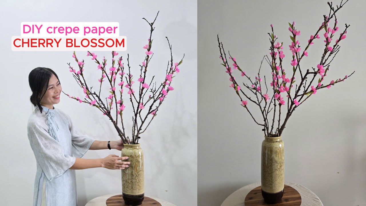 DIY Crepe Paper Cherry Blossom (Tutorial) #01 I Cách làm cành Hoa Đào giấy