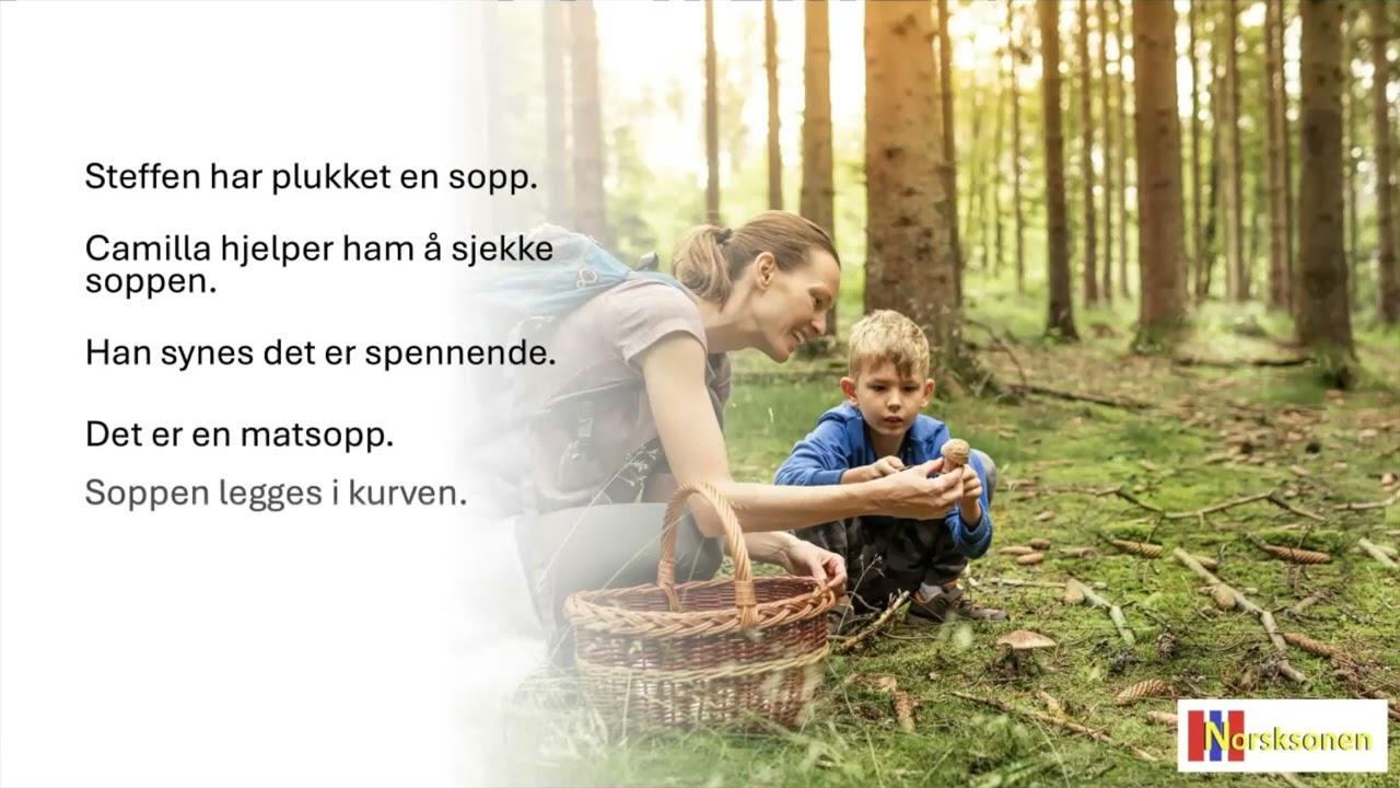 Camilla og barna på sopptur