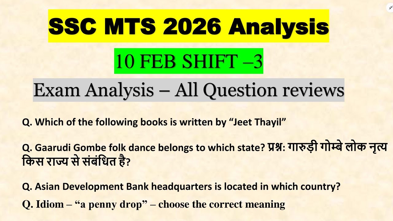 SSC MTS 2026 | 10 February Shift 3 Exam Analysis | Today Paper Review