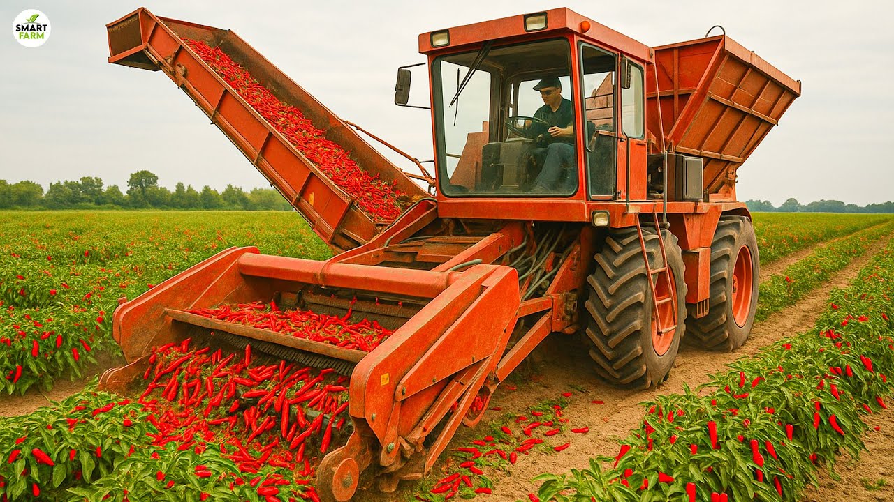 This Is How Farmers Harvest TONS of Red Chili Peppers SO FAST!