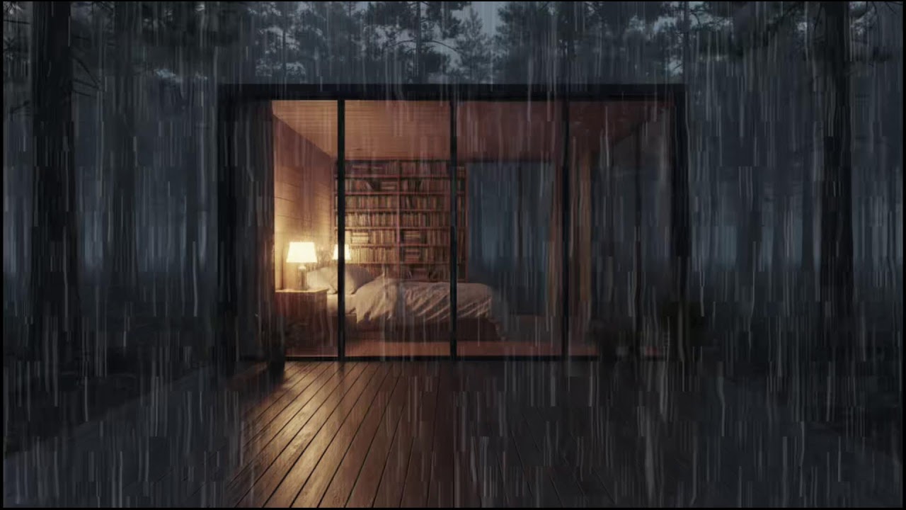 Peaceful Forest Cabin at Night 🌲 | Gentle rain Atmosphere with Soothing rain Sounds