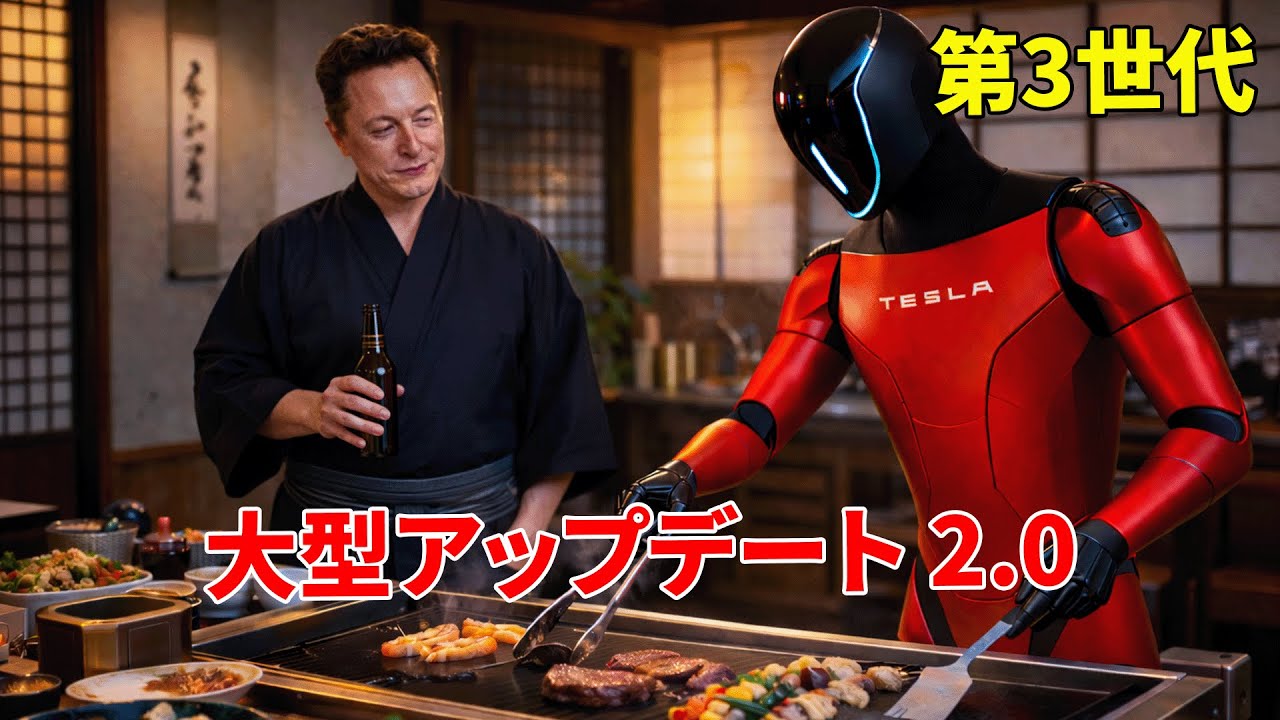 イーロン・マスクが新型テスラボット 2 0（オプティマス第3世代）を発表！デザインと機能が大幅にアップグレード！12月発売！