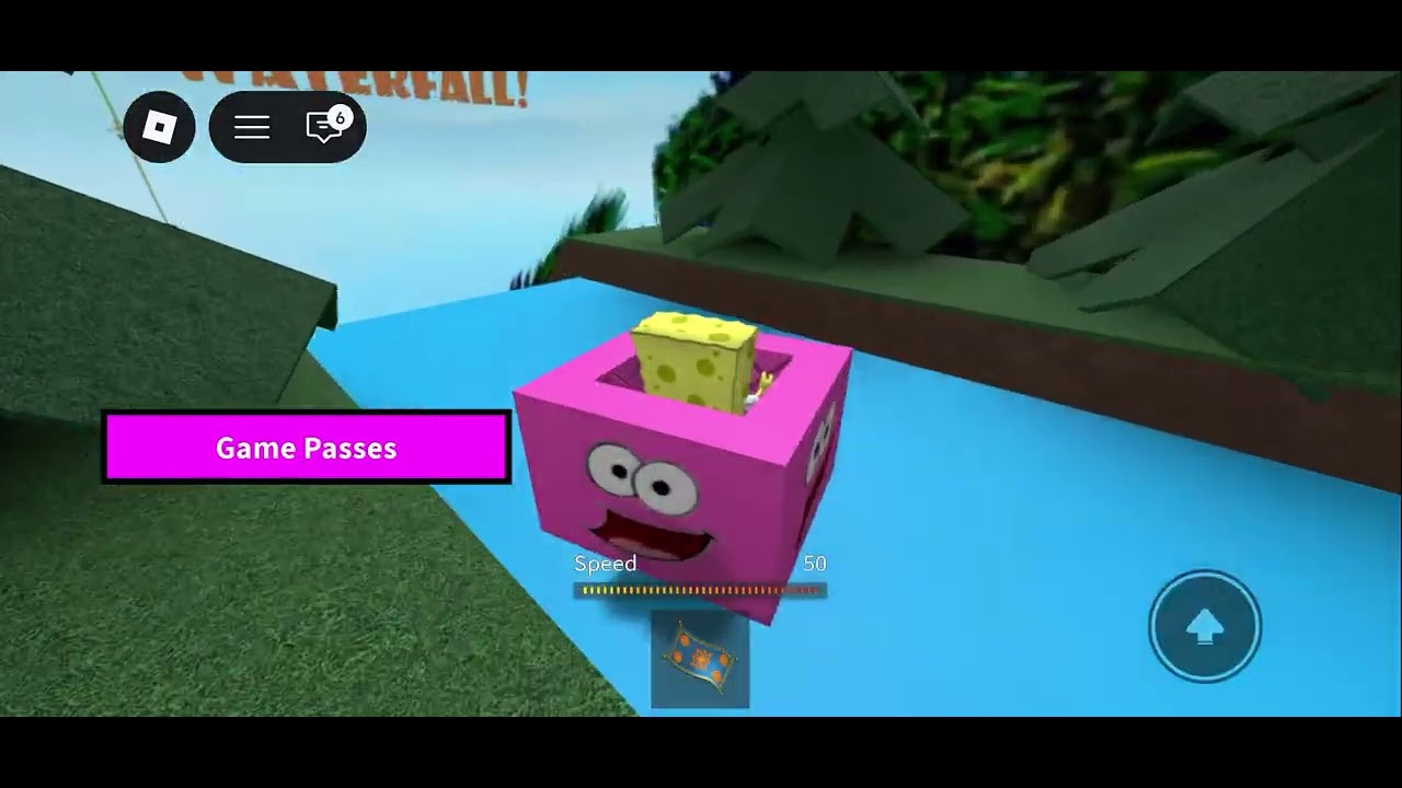 Ride the box down the slide on Roblox but as SpongeBob 