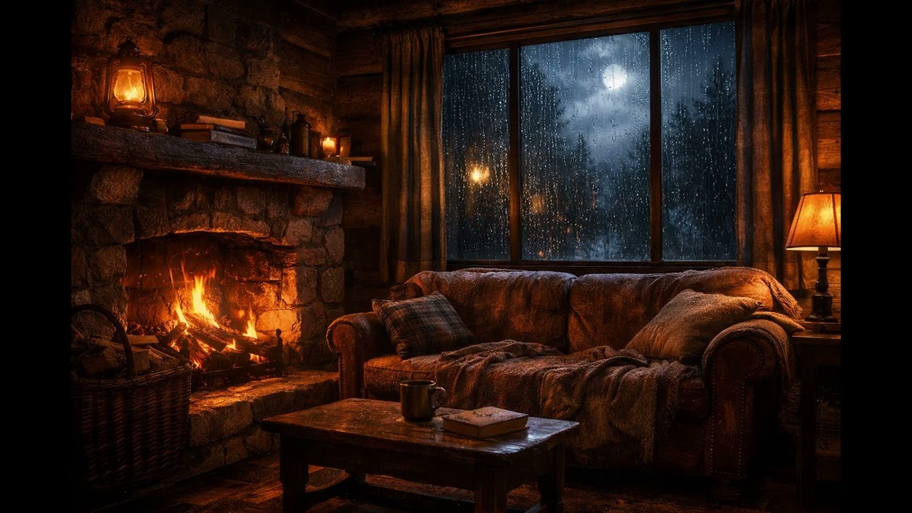 Cozy Rainy Fireplace Ambience 🌧️🔥 | 3 Hours of Deep Sleep, Relaxation & Focus #storm #cozy