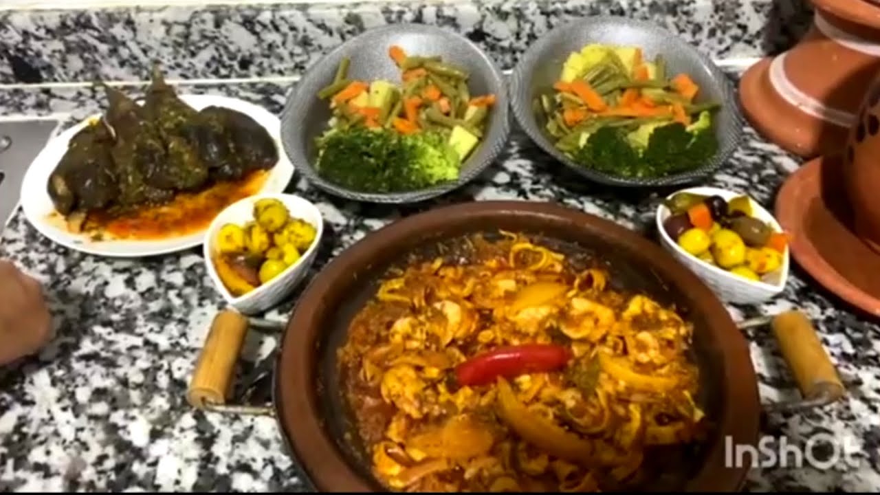 اليوم غنشارك معكم🤏🏻طاجين بالكالامار والروبيان والذنجال مشرمل🍆وسلطة دالبروكولي والخضر🥗 طرق ناجحة %100