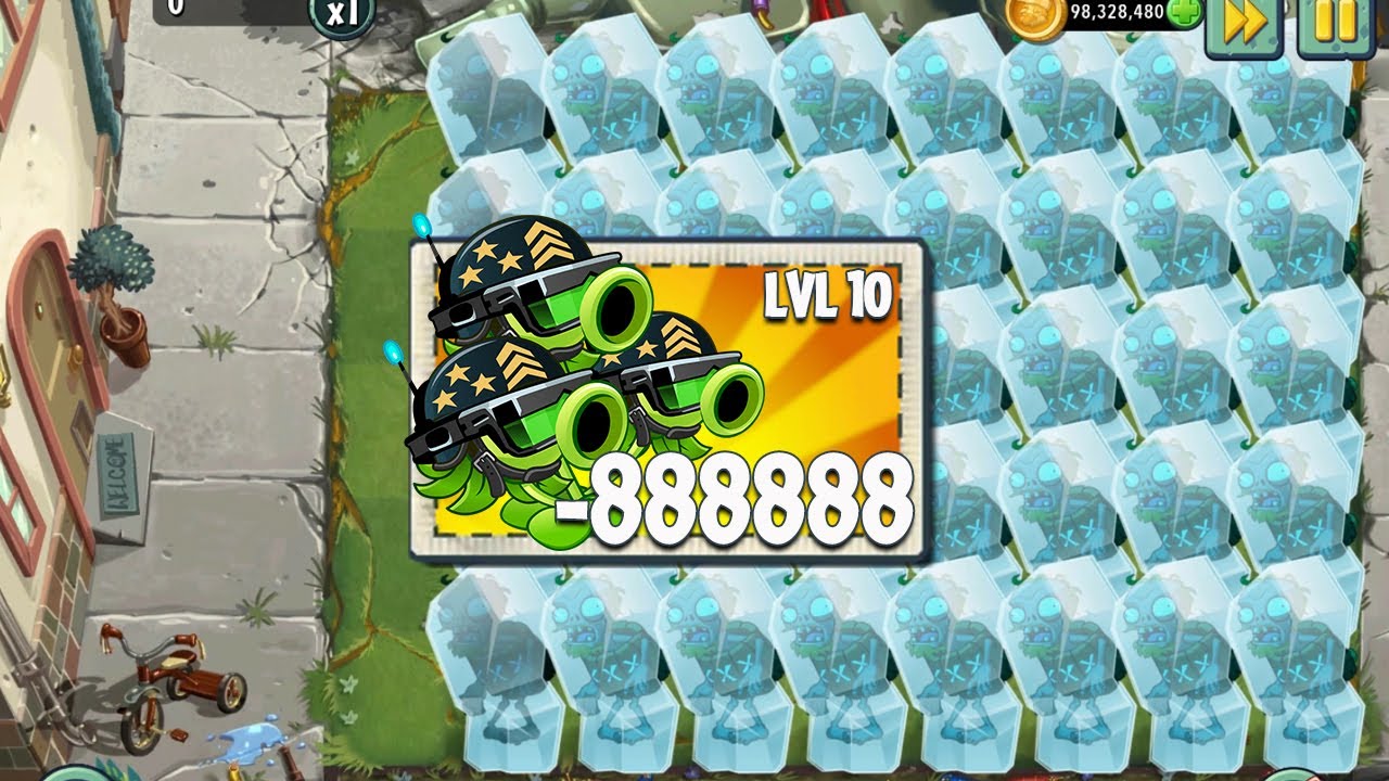PvZ 2 Challenge - All Plants Level max use 1 Power Up Vs 40 Frozen Pvz Barrel Zombie - Who will win?