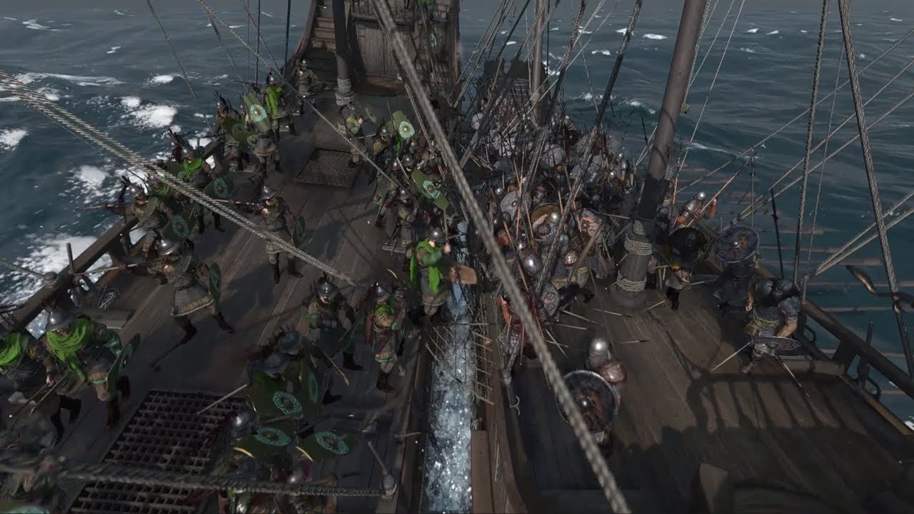 Bannerlord War Sails: Battanian Skipari V Nord Huscarl (120v120 Dromon Ship)