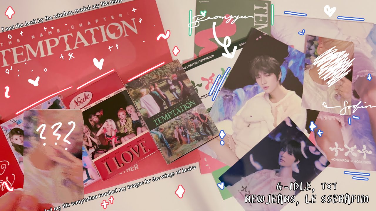 Unboxing kpop lomo cards + album | gidle, txt, newjeans, le sserafim | asmr ☁︎‎‎‧₊˚