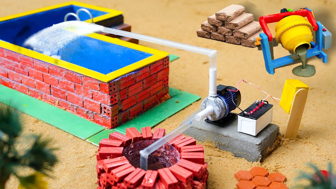 DIY Construction Science Project: Mini Tractor Making Motor Water Pump for Pool @KingCreatorDIY