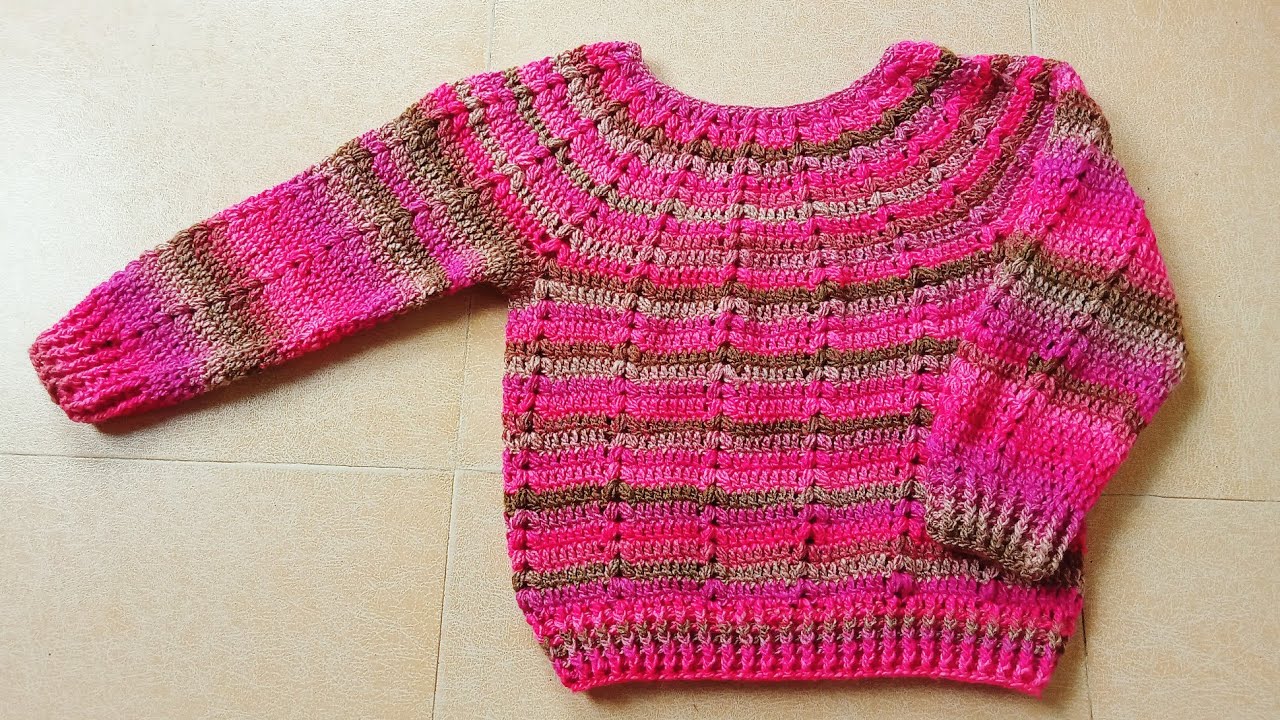 crochet top down sweater for women, girls (subtitles available)