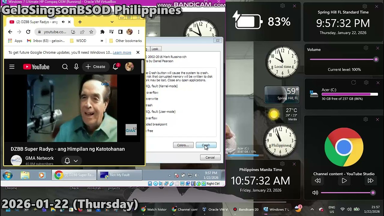 DZBB Ang Himpilan ng Katotohanan has BSOD VM (Windows 7 Ultimate HP Compaq OEM)