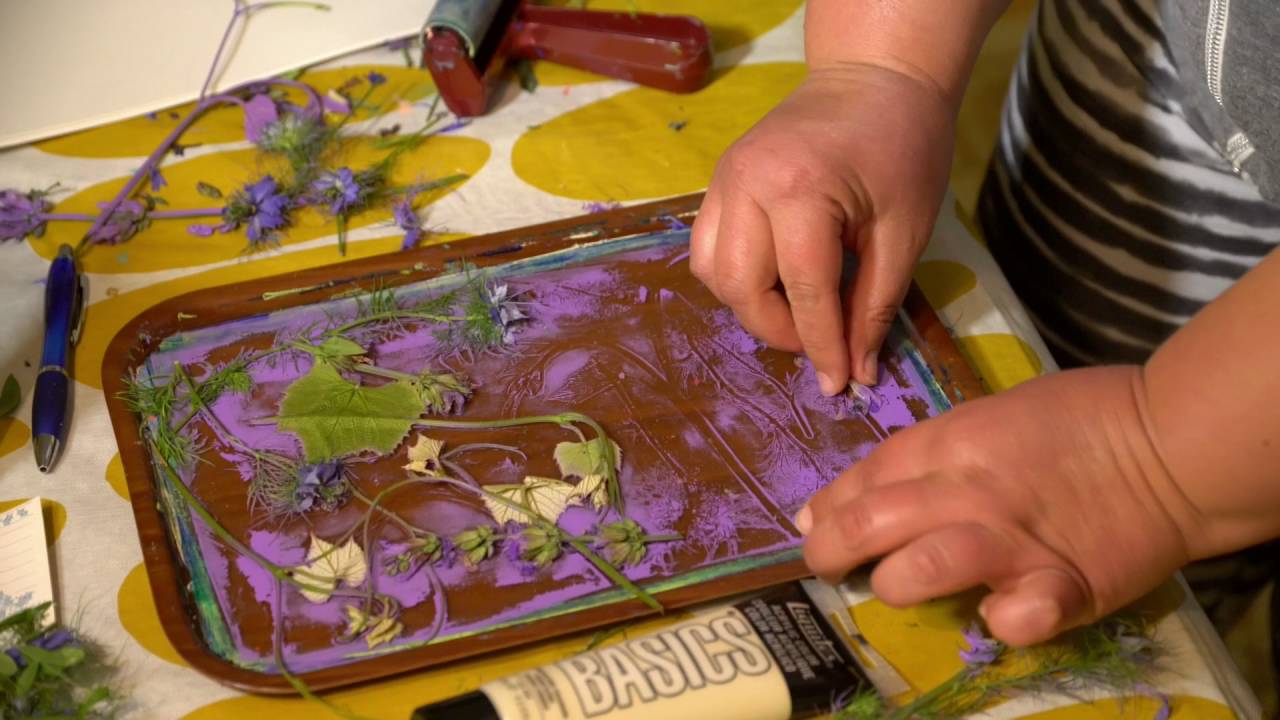Gelli Printing demo with Fresh Leaves and Flowers