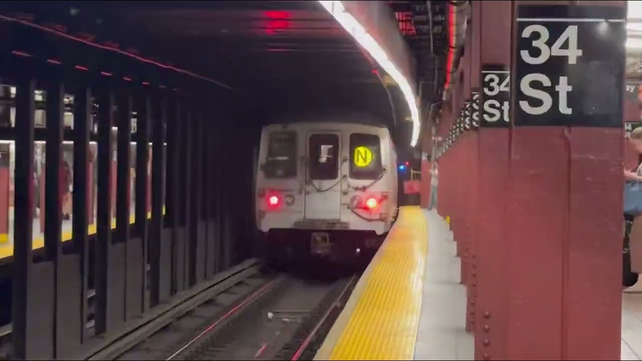 N, Q, R, and W train action at 34th Street Herald Square 6/27/25