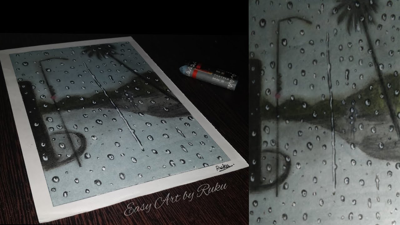 Drawing a Rainy Landscape with an Oil Pastel | Rainy Season Drawing | Oil Pastel Drawing | Rainy Day