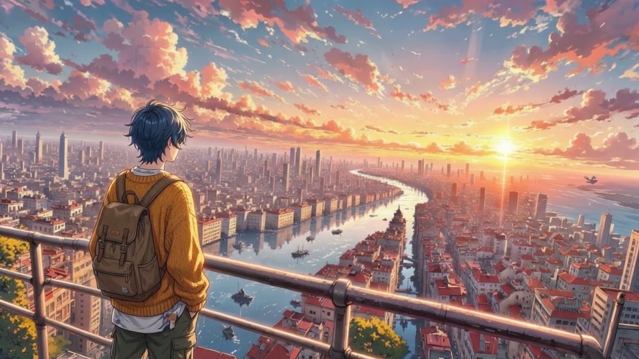 Anime City Sunset View Loop 4K