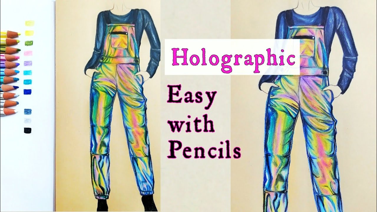 Holographic Fabric | Pencil rendering | Fashion Illustration