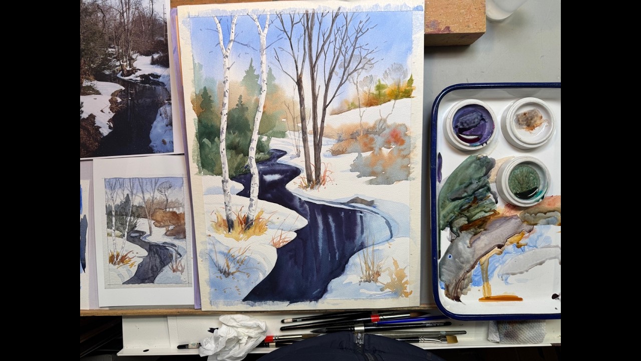 Learn to Paint a Winter Stream in Watercolor