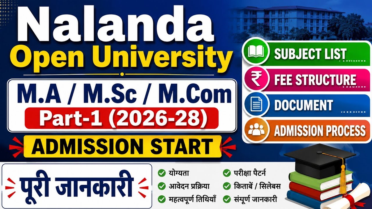 NOU PG Admission 2026-28 | M.A/M.Sc/M.Com Admission Started | Subject List, Fees, Documents & Ful...