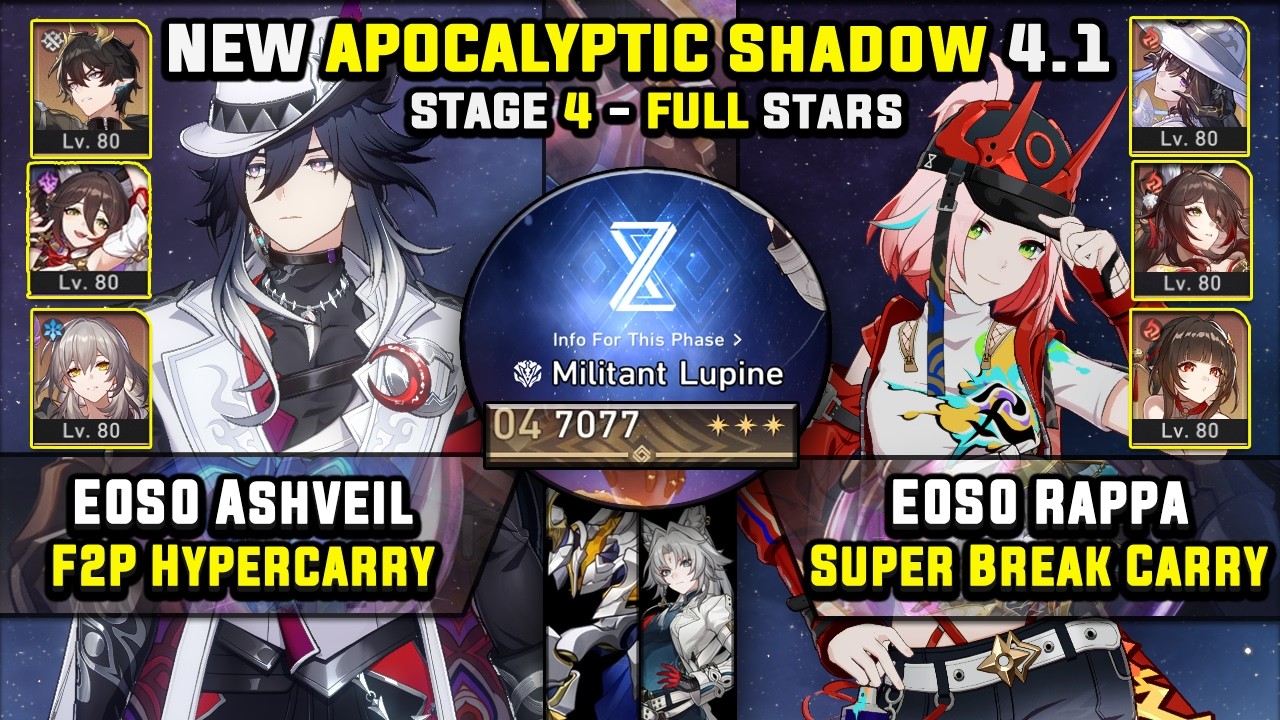 E0 Ashveil F2P Carry W/ RMC & E0 Rappa Carry (3 Stars) Apocalyptic Shadow 4 Honkai Star Rail 4.1