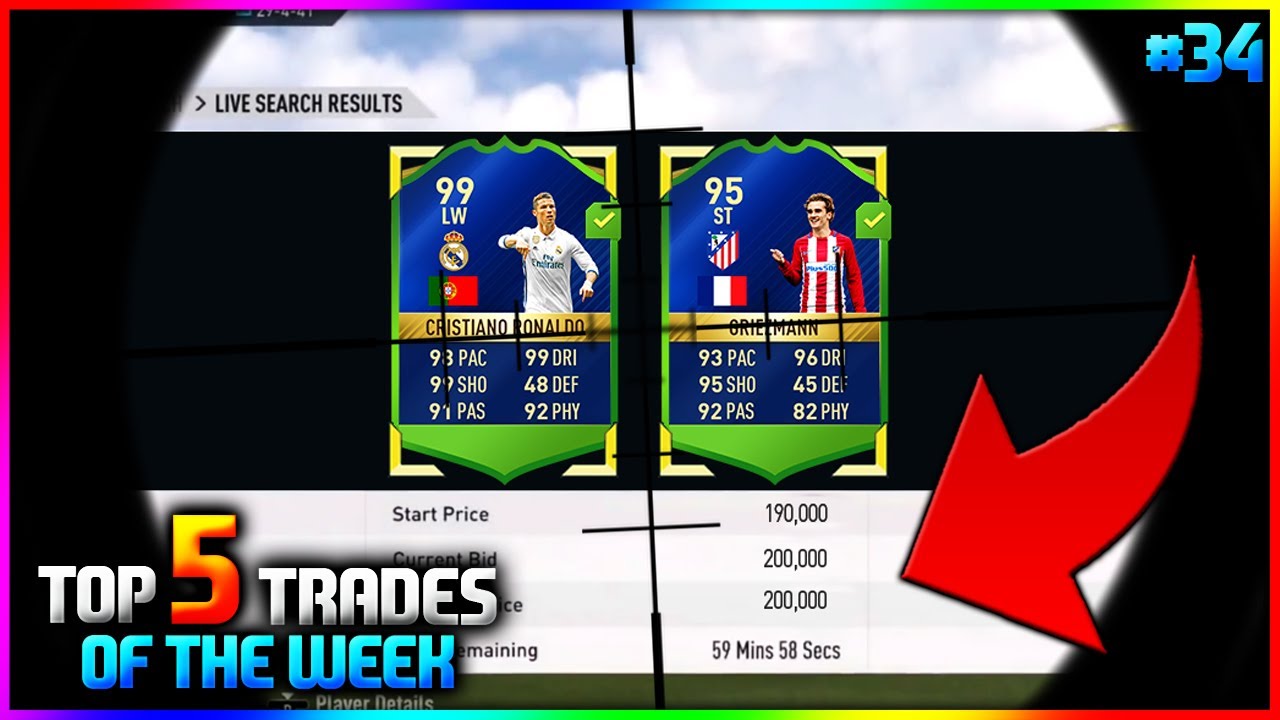 *TOTS, RONALDO & GRIEZMANN SNIPE* IN THE BEST FIFA SNIPING (FIFA 17 - TOP 5 TRADES OF THE WEEK #34)
