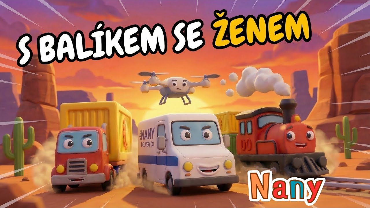 S balíkem se ženem - ANIMOVANÁ verze dětské písničky o lodi, kamionu, vlaku, dodávce a dronu