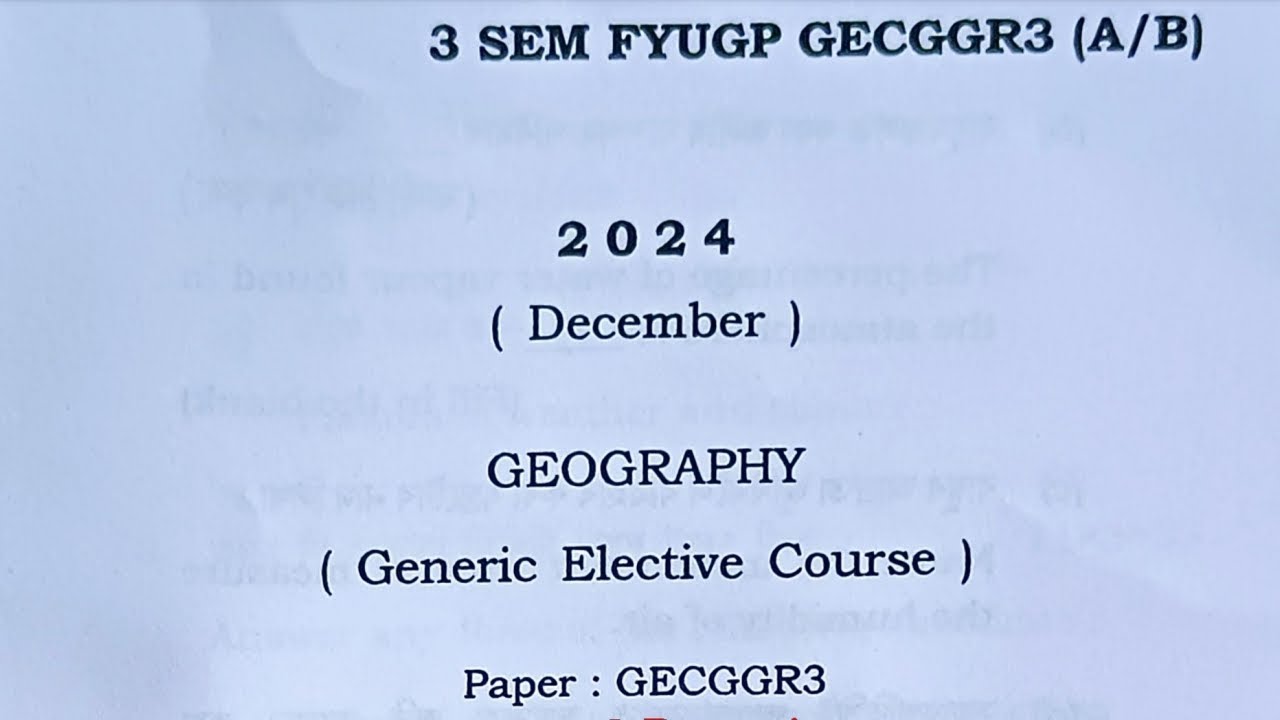 BA third semester geography generic elective course paper Dibrugarh University FYUGP 2024 GEC GGR3