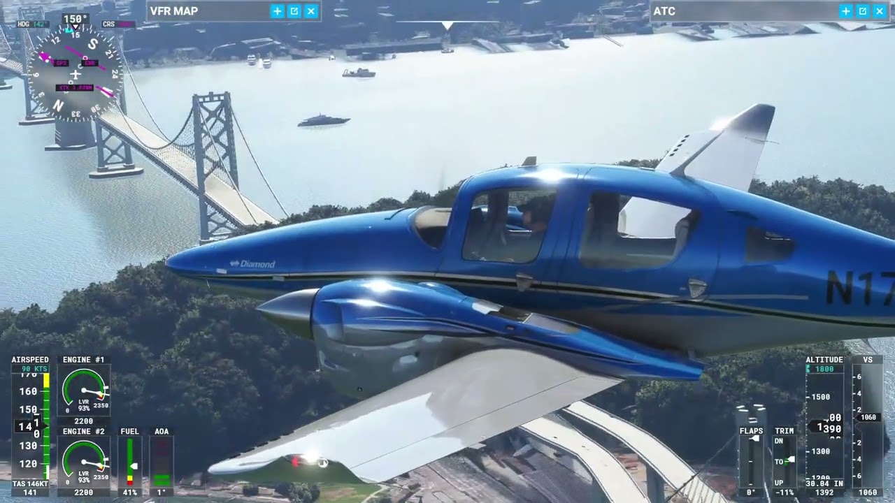 Diamond DA62X with G1000 flight to KSFO 19L via Bolinas , Ocean Beach and Market Street