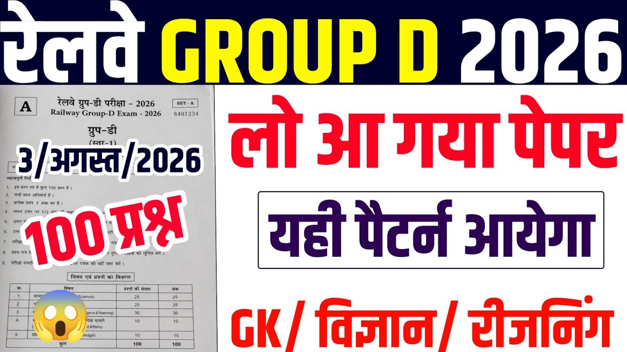 Railway Group D 3 August Peper // Railway Group D Exam Date 2026 // Railway Group D Model Paper 