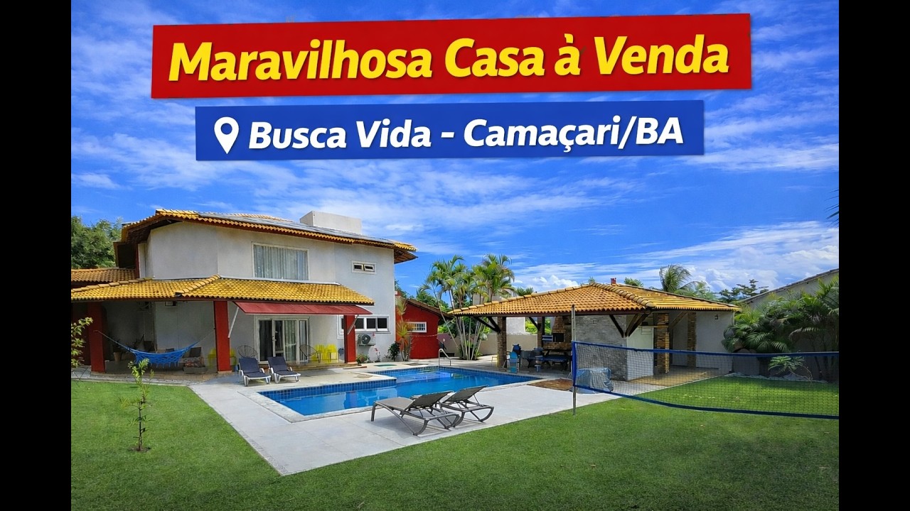 Casa de Alto Padrão em Busca Vida, 4 Quartos, Piscina Ampla, Quadra de Beach Tênis e Energia Solar