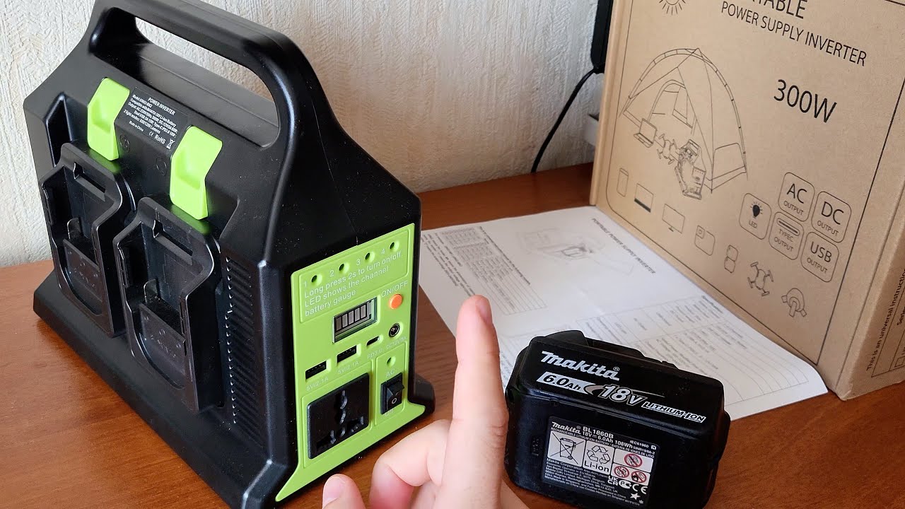 ✅ Інвертор з виходом 220 В під акумулятори Makita LXT 18 В потужністю 300 Вт, USB, TYPE-C, LED