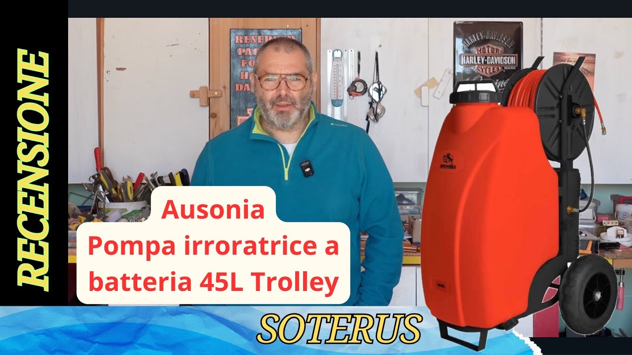 AUSONIA POMPA IRRORATRICE A BATTERIA 12V 8Ah CARRELLATA TROLLEY 45LT