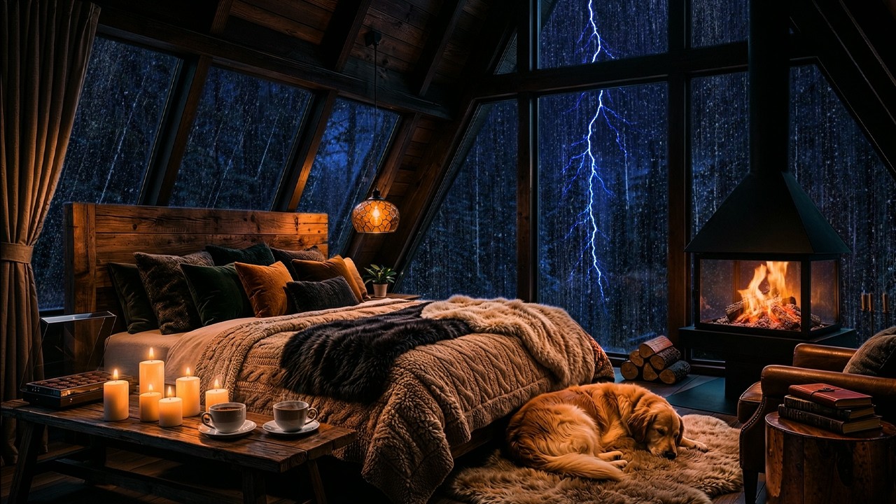 Instant Insomnia Relief Cozy Thunder & ASMR Rain on Cabin Glass 🌧️